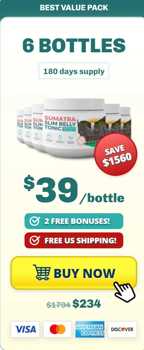 sumatra slim belly tonic six bottles 180 day supply